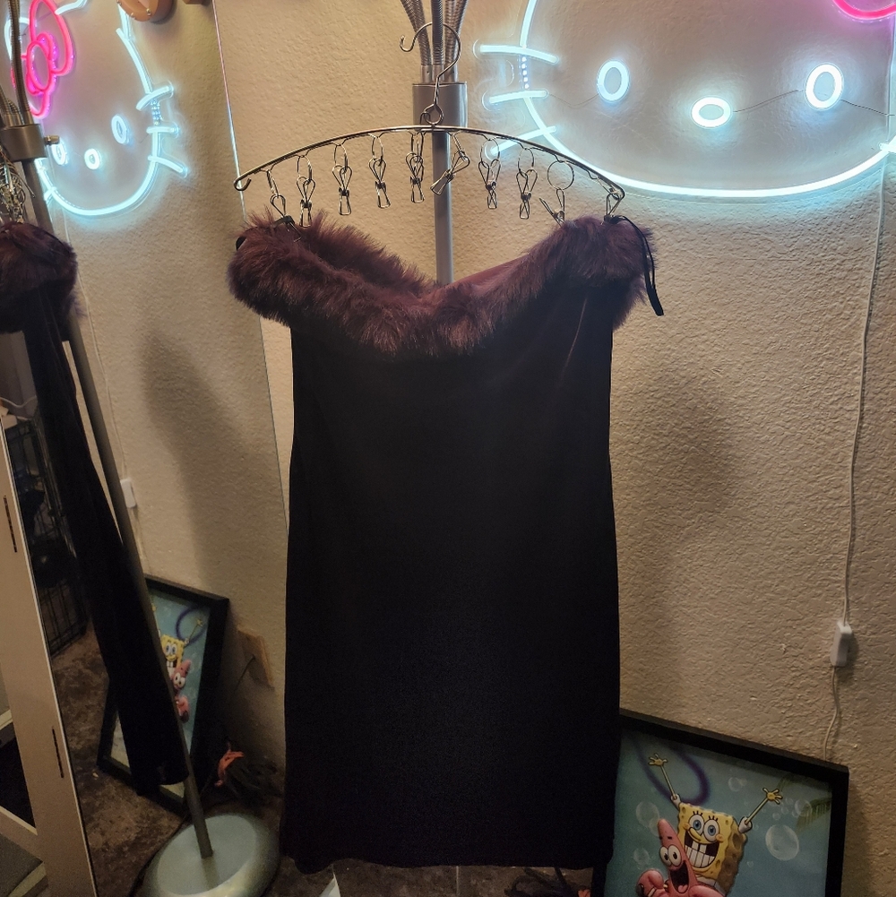 💖💖💖Guess Coleccion Purple  Faux Fur Trim Slip Dress Stretchy 💖💖💖